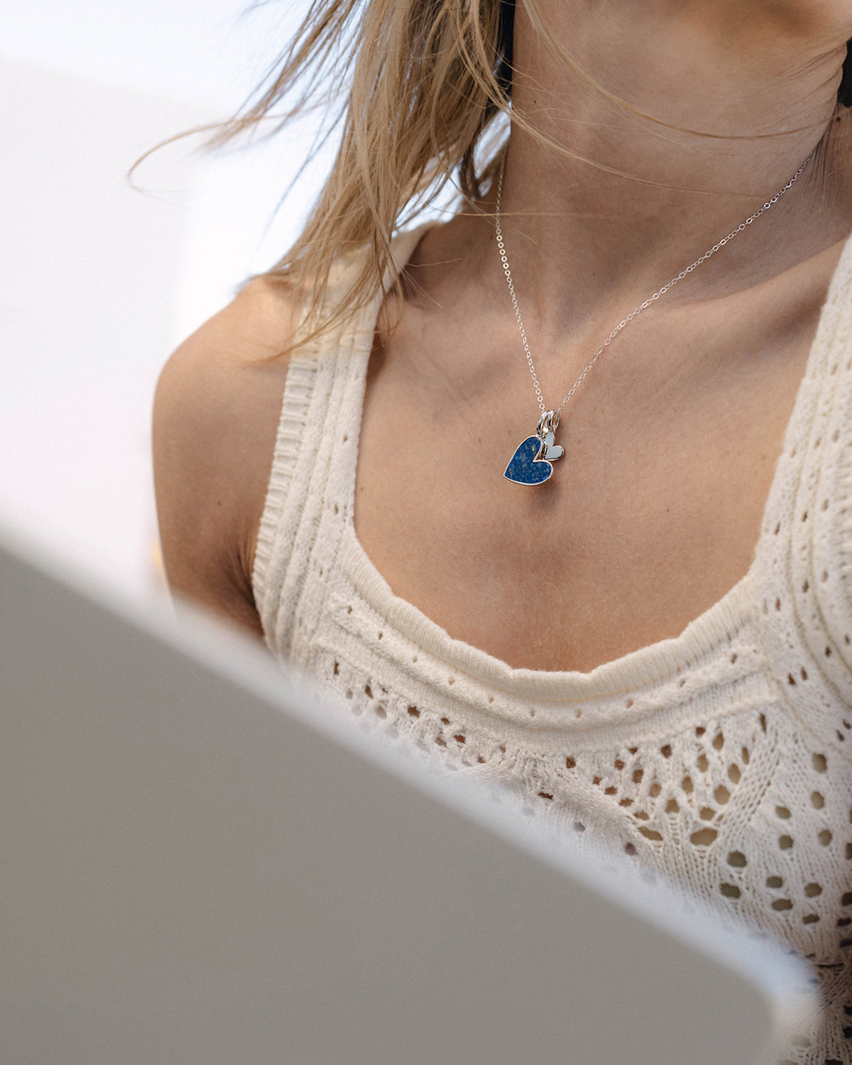 Something Blue Initial Necklace (Silver) - Bangili