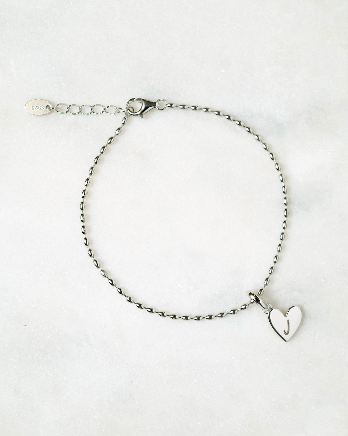 Heart Initial Bracelet (Silver) - Bangili