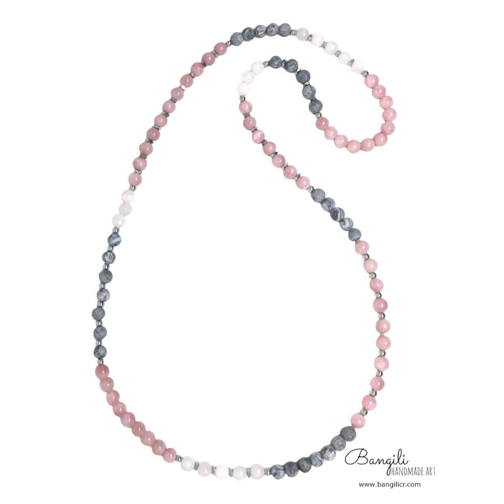 Collar de Jade, Jaspe Picasso y Cuarzo Rosa - Bangili