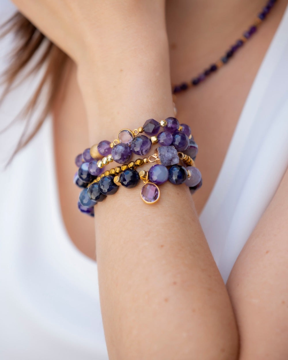 Pulsera de Hematitas con Link de Cristal Druzy - Bangili