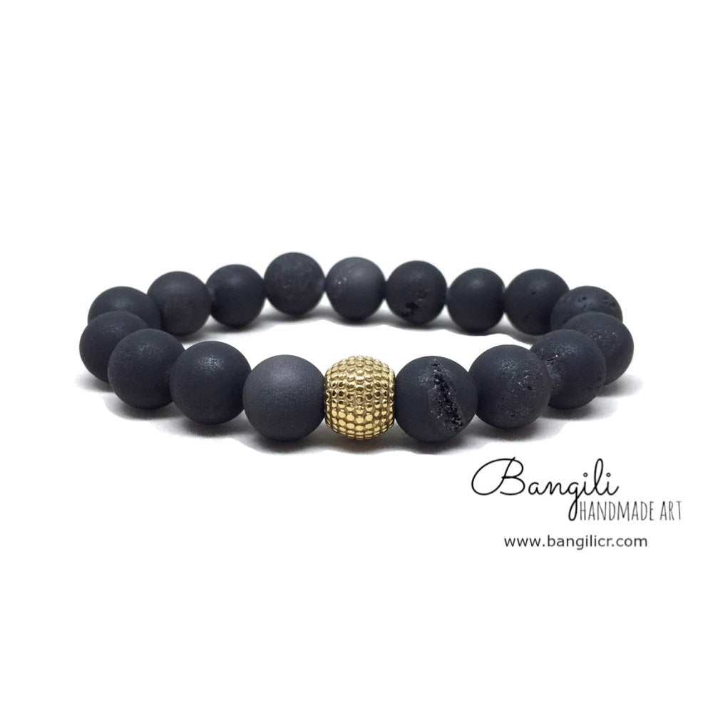 Pulsera de Ágatas Geodas de Druzy con Abalorio de Acero - Bangili