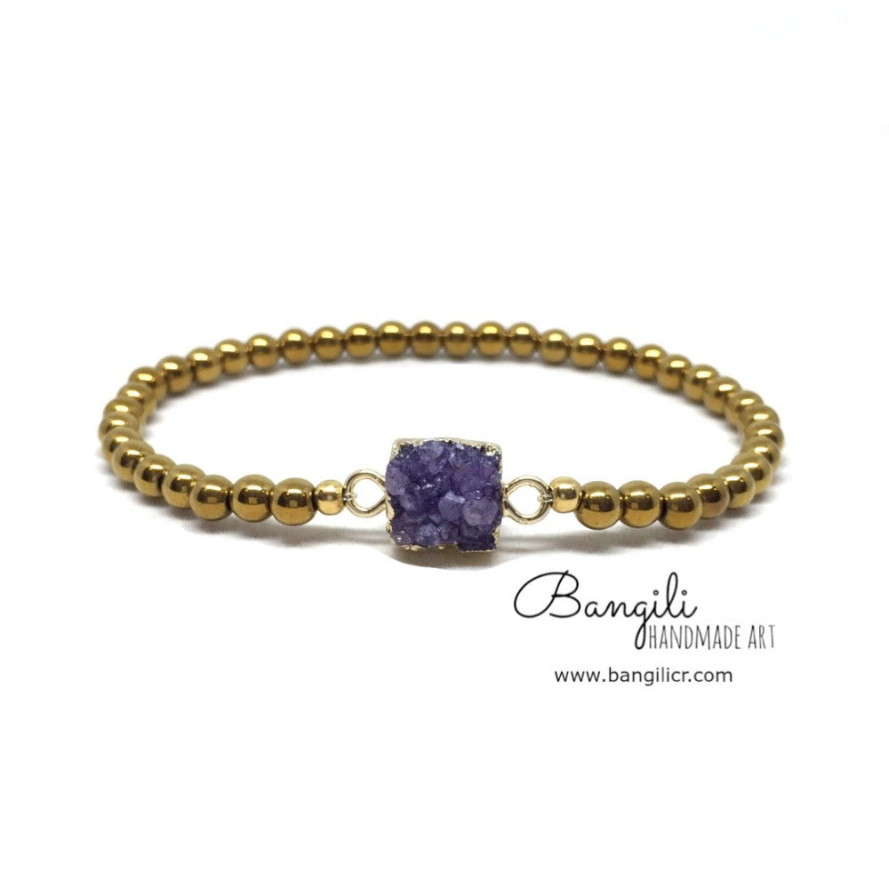 Pulsera de Hematitas con Link de Cristal Druzy - Bangili