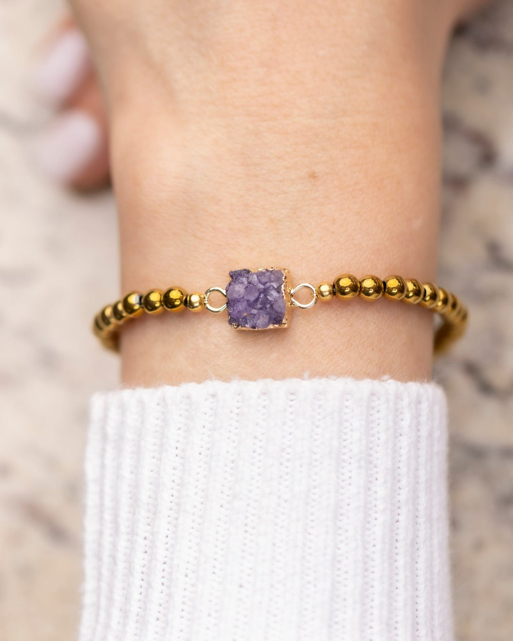 Pulsera de Hematitas con Link de Cristal Druzy - Bangili