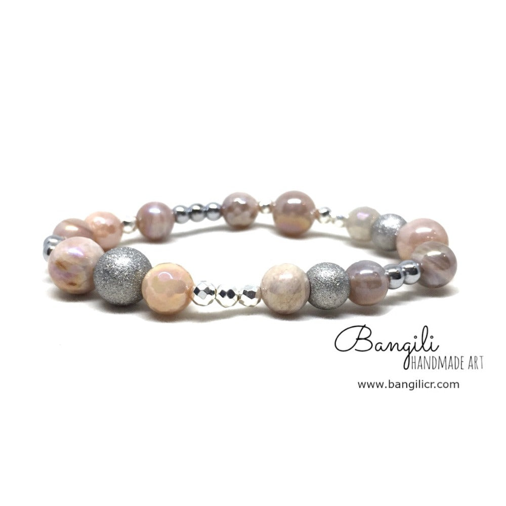 Pulsera de Piedra Luna con Hematitas Plateadas - Bangili